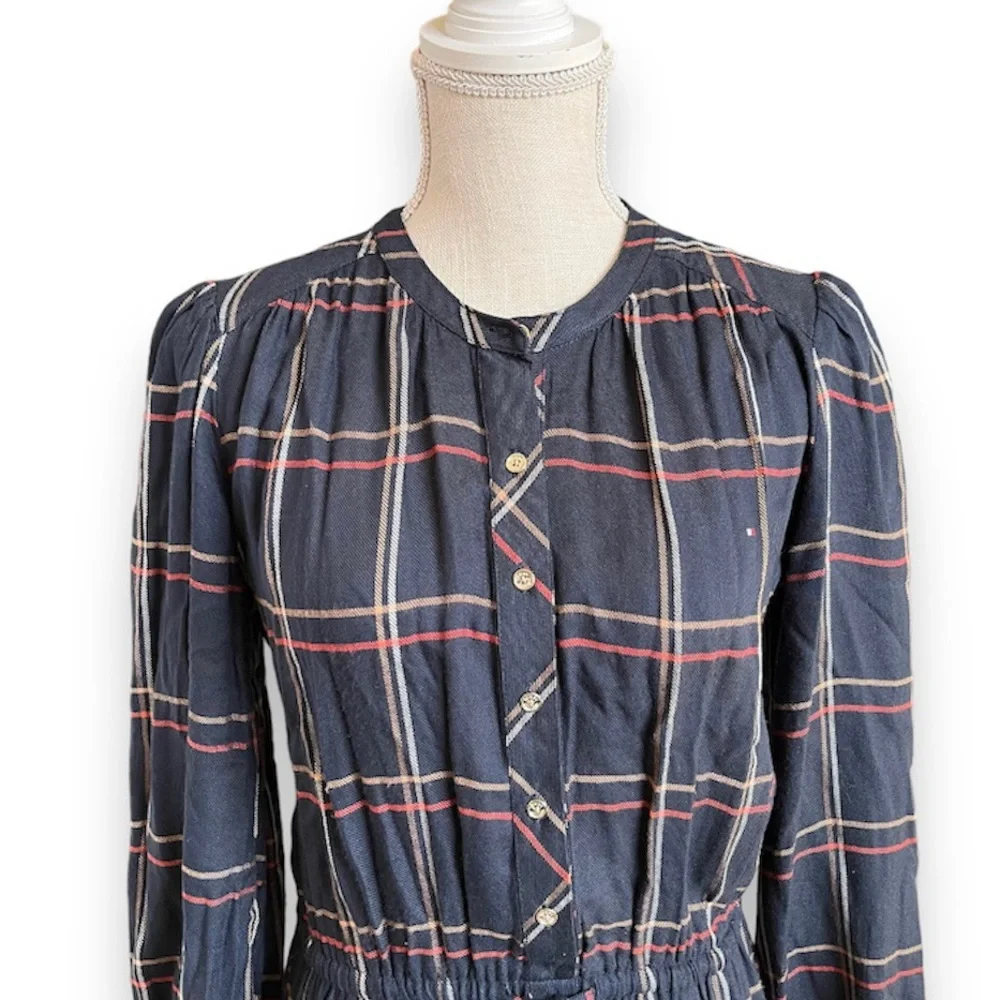 TOMMY HILFIGER | Kensington Long-Sleeve Tiered Plaid Shirtdress Size 6 - Picture 5 of 12